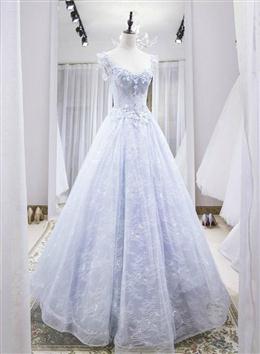 Picture of Light Lace Long Party Dresses, A-line Cap Sleeves Beaded Formal Dresses